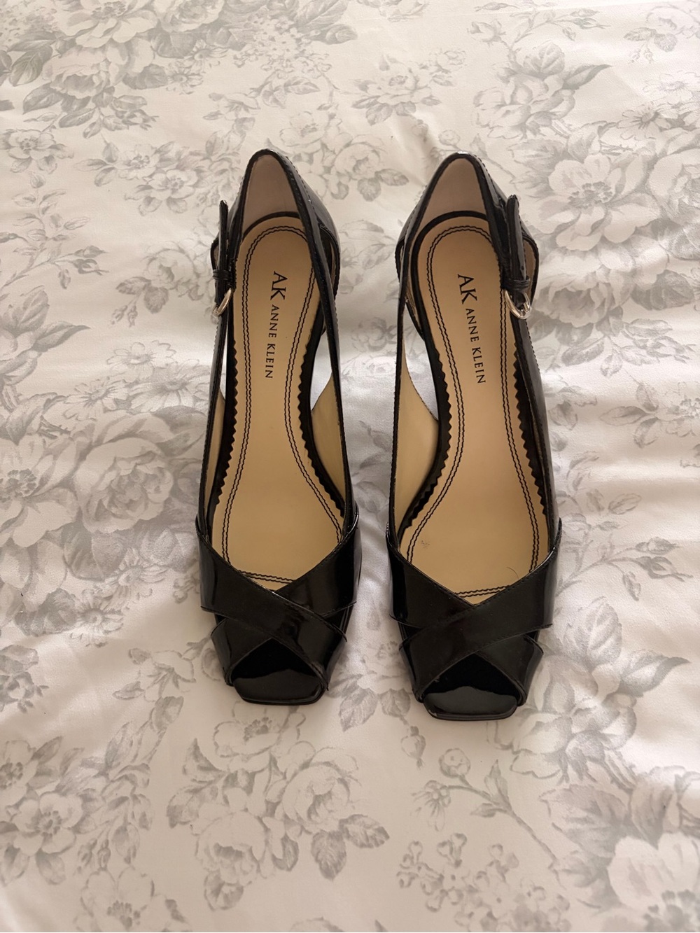 Vintage Black Patent Peep-Toe Slingback Heels